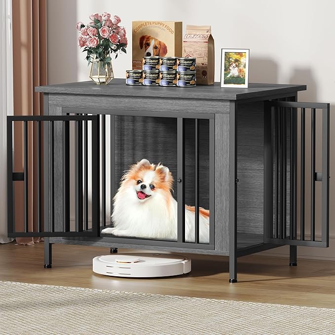 EasyCom 31.5" Small Dog Crate Furniture, Chew-Resistant Dog Crates for Small and Medium Dogs, Dog Kennel Furniture Indoor with 2 Doors and 3.94" Raised Feet, as TV Stand, End Table, Crate Table-PurrikoPets