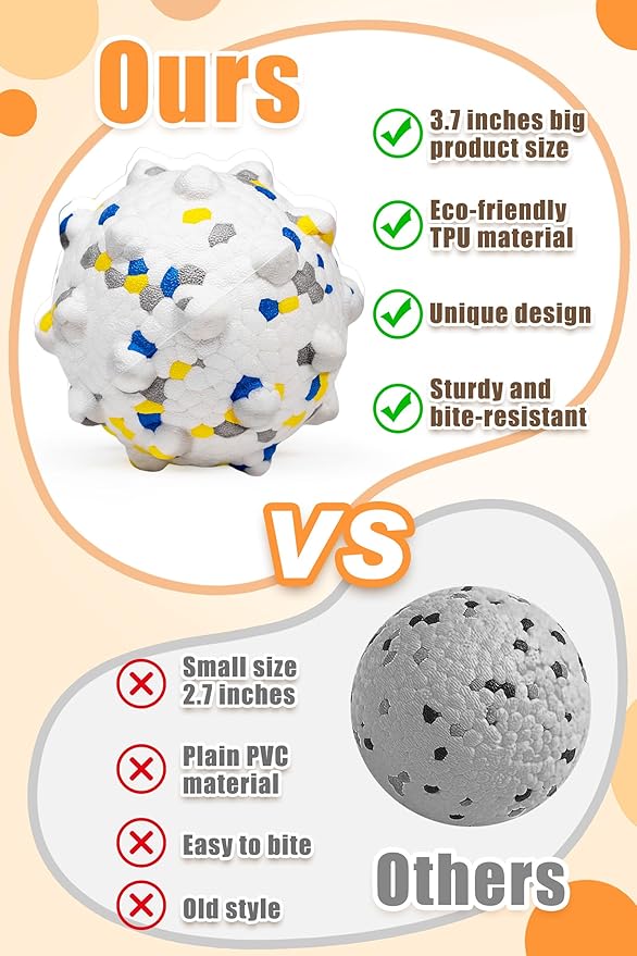 3.7'' Dog Balls for Dogs Aggressive Chewers Indestructible Tennis Durable Bouncy Interactive Dog Toy Balls for Fetch Game Floating Balls (White Large)-PurrikoPets