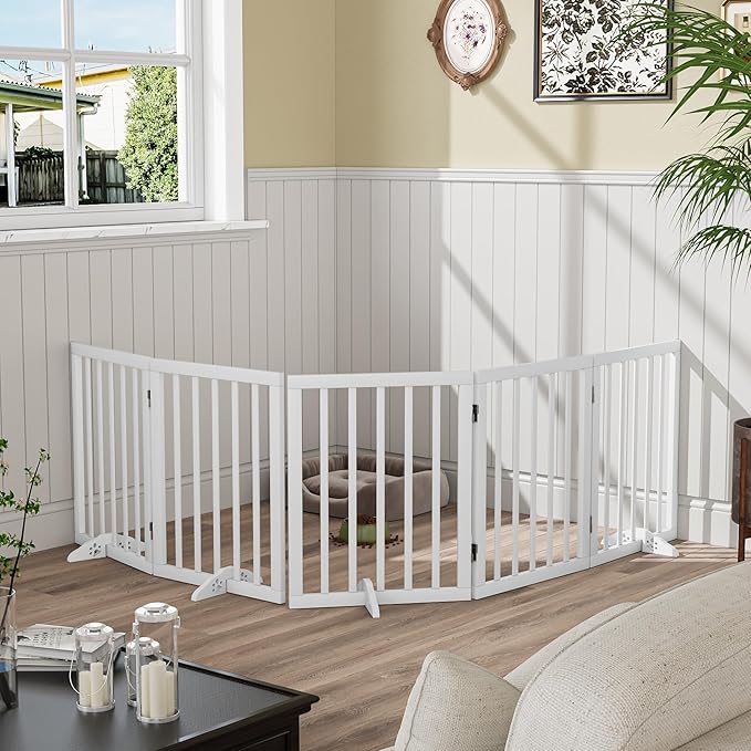 Freestanding Foldable Dog Gate 2 Panel,Fully Assembled Dog Gates for Doorways, Wooden Pet Gates for The House, 24-inch Tall Door Gate Indoor-PurrikoPets