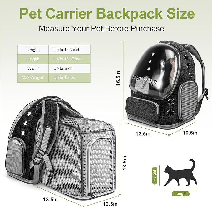Expandable Cat Backpack,Cat Bubble Backpack Carrier for Carrying Cats, Pets and Small Dogs,Airline-Approved,Designed for Travel, Hiking, Walking,Car （Black-PurrikoPets