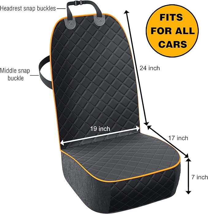 Active Pets Dog Car Seat Cover, Waterproof Front Seat Protector for SUV Truck Sedan, Pet Safety Travel Comfort System with Universal Fit, Orange-PurrikoPets