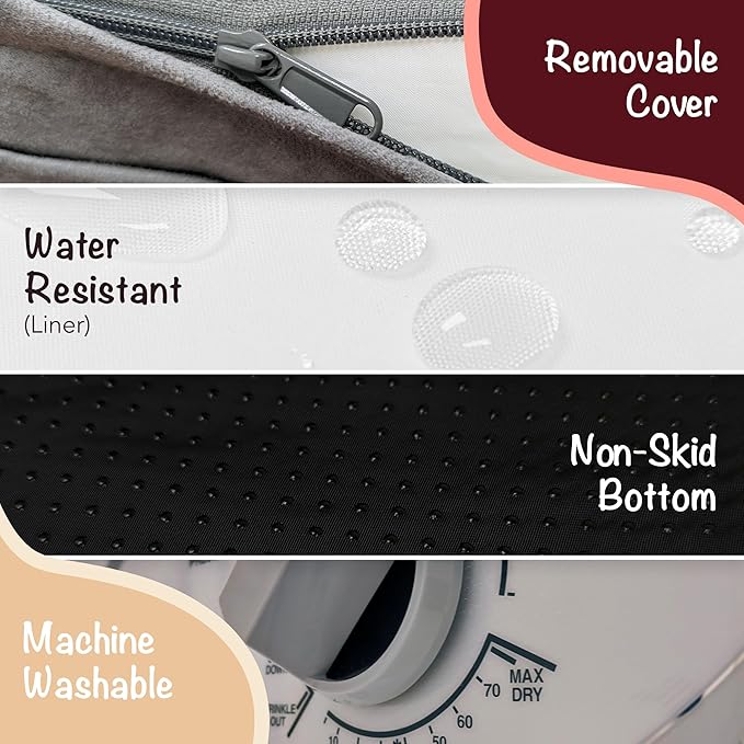 Friends Forever X-Large Dog Bed, Orthopedic Dog Sofa Memory Foam Mattress, Calming Dog Couch Bed, Wall Rim Pillow, Water Resistant Liner, Washable Cover, Non-Slip Bottom, Chester, X-Large Grey-PurrikoPets