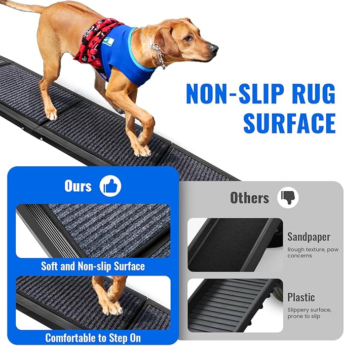 Dog Ramp for Car, 63"x17" Foldable Car Ramp for Dogs, Dog Car Dog Ramps for Large Dogs SUV, Car Dog Ramp with Non-Slip Rug Surface, Folding Dog Ramp for Truck, SUV-PurrikoPets