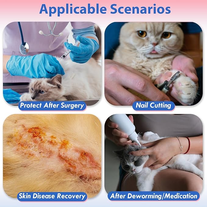 Adjustable Cat Neck Cone, Comfortable Elizabethan Recovery Collar After Surgery to Prevent Licking Wound, Ideal for Skin Disease, Deworming, Protective Pet Cone, Purple Medium-PurrikoPets