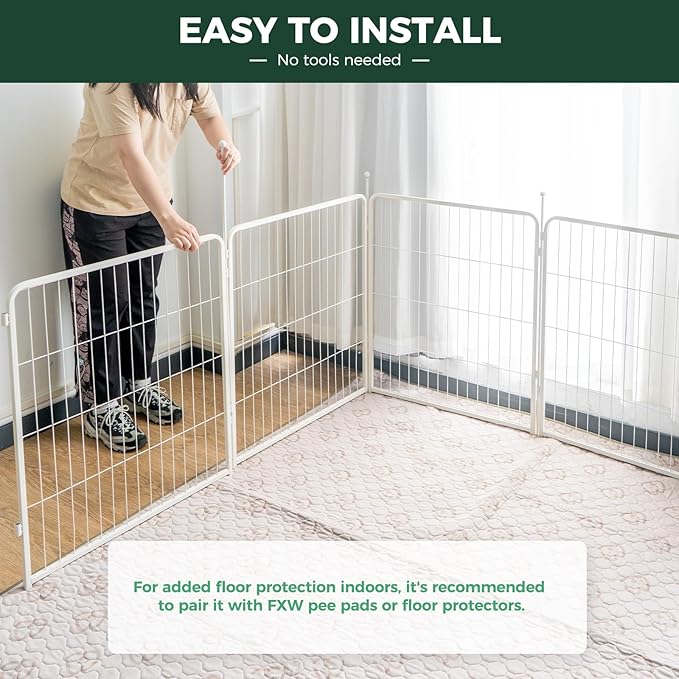 FXW Rollick Unleashed Dog Playpen for Indoor, Yard, RV Camping, 40 inch 8 Panels for Medium and Large Dogs, White│Patented-PurrikoPets