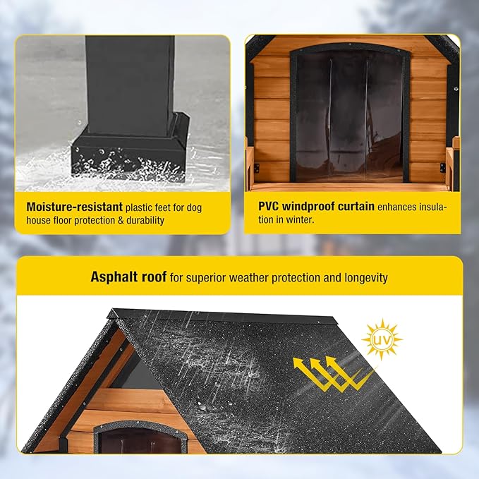 AIVITUVIN Outdoor Dog House with Anti-Chewing Iron Surround Insulated Liner Dog Kennel for Large Breed Dog Shelter Weatherproof (Brown 50.9" D x 37.4" W x 37.2" H)-PurrikoPets