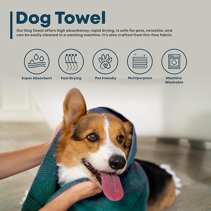Extra Large Dog Towel Soft Absorbent Bath Pet Towels for Drying Dogs, Elastic Terry Microfiber Soft Towel, Machine Washable, Quick Dry, Multipurpose (L, XL, 2XL) (Green, L)-PurrikoPets