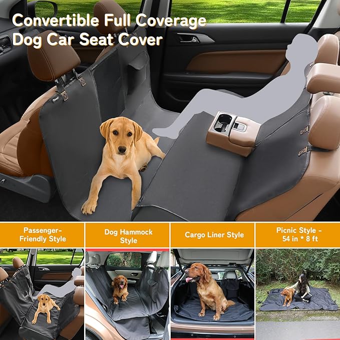 Full-Coverage Dog Seat Cover for Back Seat, 600D Ripstop Dog Hammock for Car,100% Waterproof CarSeat Protector, Suv Cargo Liner for Dogs, Armrest&Child Car Seat Accessible,Install Once,Stay Put-PurrikoPets
