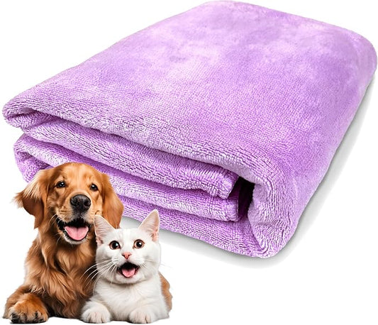 Extra Large Dog Towel Soft Absorbent Bath Pet Towels for Drying Dogs, Elastic Terry Microfiber Soft Towel, Machine Washable, Quick Dry, Multipurpose (L, XL, 2XL) (Purple, 2XL)-PurrikoPets