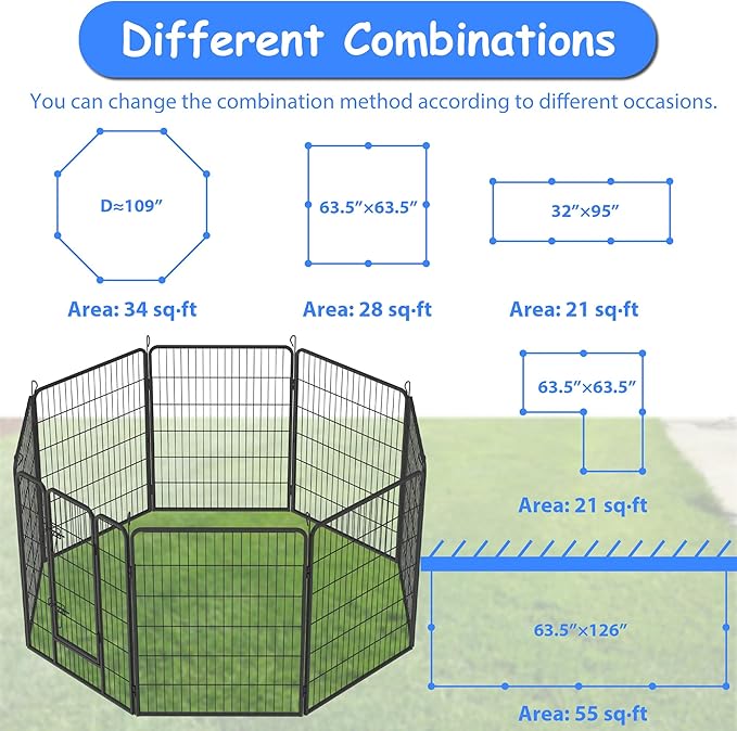 Dog Playpen, Outdoor Dog Fence, 8 Panels, 40" H Dog Pen for Medium/Small Dogs, Heavy Duty Metal Pet Fence with Gate, Portable Dog Fence for RV Camping and Yard (Black)-PurrikoPets