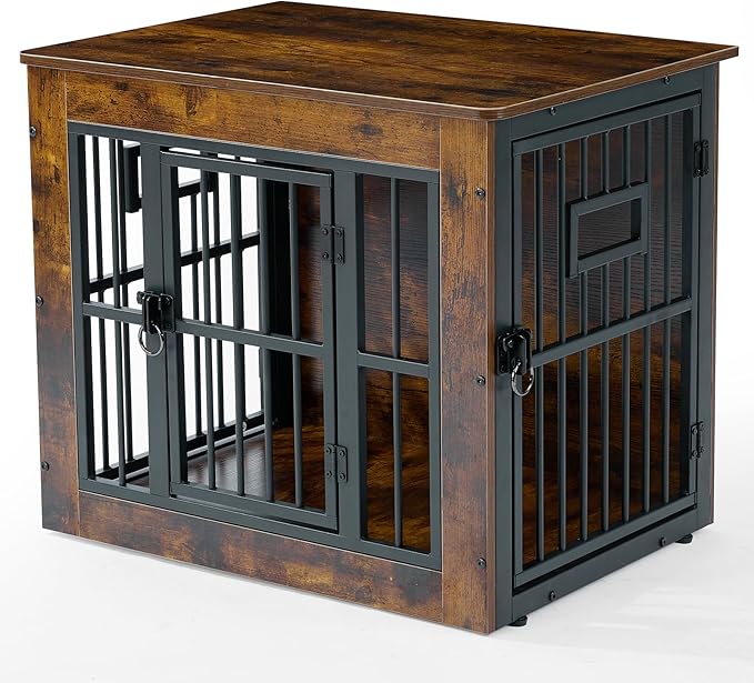 Gardner Pet Dog Crate Furniture for Small Dogs, 27.2 Inch Dog Kennel Indoor, Wooden Dog Cage End Table, Heavy Duty Dog Crate, Rustic Brown-PurrikoPets