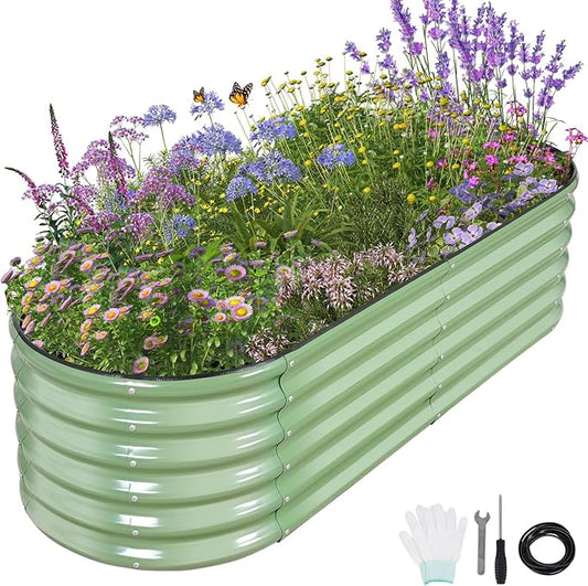 Galvanized Raised Garden Bed Outdoor- Raised Beds for Gardening| Metal Planter Box, Steel Raised Garden Bed Kit with Safety Edging and Gloves for Vegetables, Flower, Herbs (6x2x1.4FT, Green)-PurrikoPets