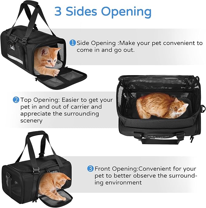 Airline Approved Pet Carrier, Collapsible Cat Carrier, Expandable Dog Carrier, 900D High Density Oxford Cloth, Wear-Resisting, Anti Tearing, Safety Lock Zipper, Reflective Tape-PurrikoPets