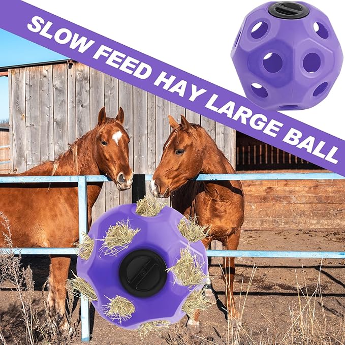 15.75" Hay Ball for Horse with Hanging Strap Slow Feed Horse Treat Ball Extra Large Hanging for Paddock Stall Stable Supplies (Purple)-PurrikoPets