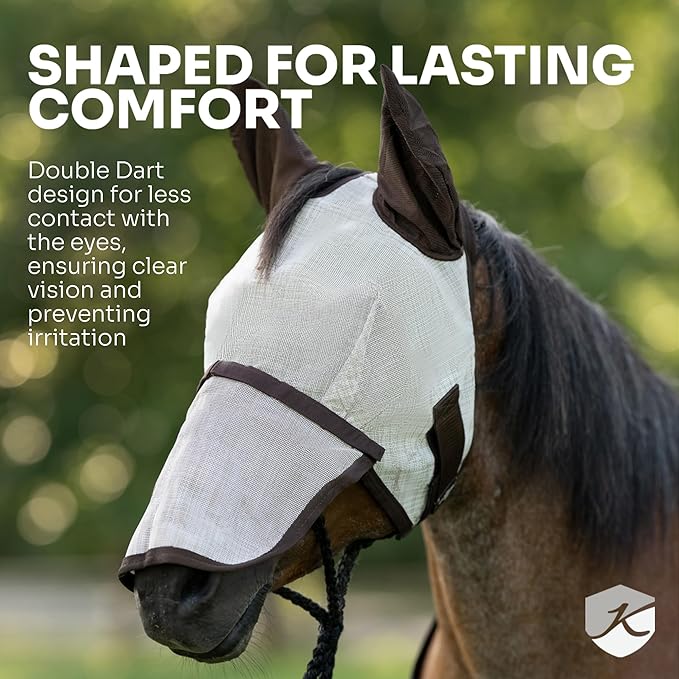Kensington Fly Mask with Fleece Trim for Horses — Protects Face and Eyes from Flies and Sun Rays While Allowing Full Visibility — Breathable and Non Heat Transferring, Large, Atlantis-PurrikoPets