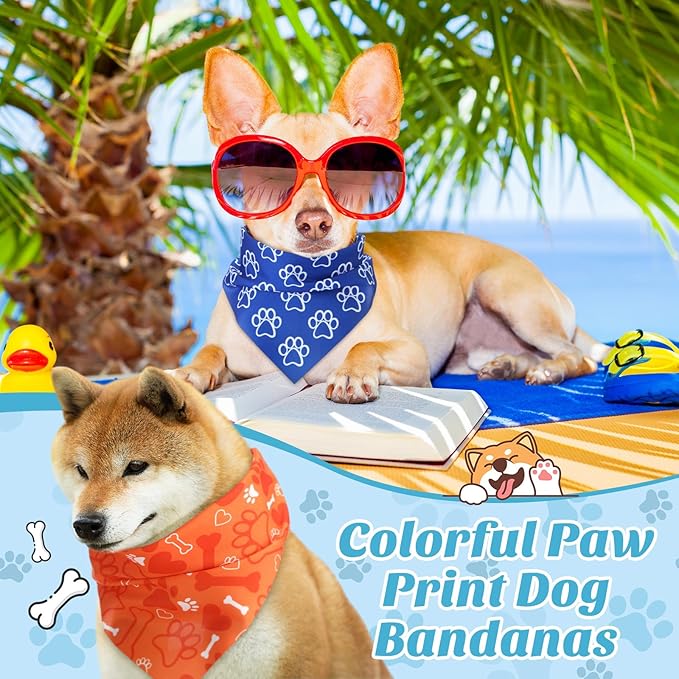 100 Pieces Paw Print Dog Bandanas Bulk Paw Bandanas for Dogs Soft Bibs Adjustable Triangle Doggie Scarves for Small Medium Large Pets Party Costume-PurrikoPets