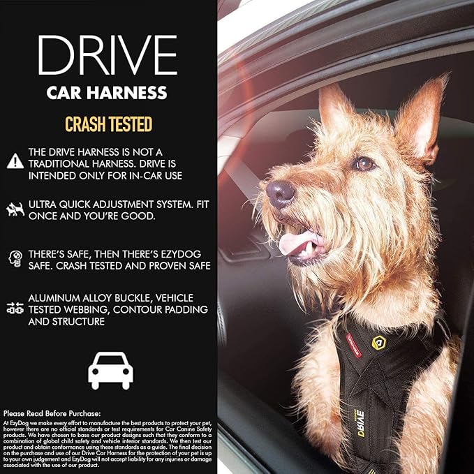 EzyDog Drive Dog Car Harness – Crash Tested and Certified (US-FMVSS 213) Dog Seat Belt Harness for Safe Travel, Adjustable with Padded Comfort (Small)-PurrikoPets