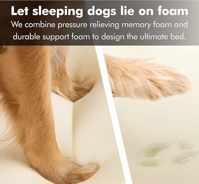 Friends Forever X-Large Dog Bed, Orthopedic Dog Sofa Memory Foam Mattress, Calming Dog Couch Bed, Wall Rim Pillow, Water Resistant Liner, Washable Cover, Non-Slip Bottom, Chester, X-Large Khaki Beige-PurrikoPets