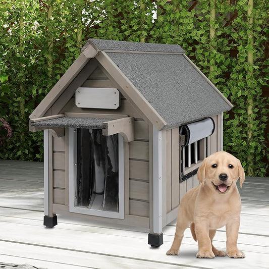 Dog House Outdoor Indoor Waterproof for Small Dog with Anti-Chewing Iron Frame, Raised Feet, Weatherproof Doghouse Kennel Puppy Shelter with Removable Floors(18" L*28.5" W*24" H)-PurrikoPets