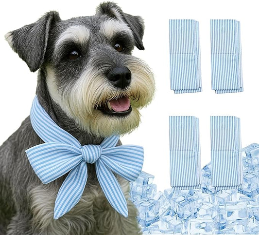 4pcs Cooling Scarf for Pets,Summer Cooling Scarves Keep Cats and Dogs Cool, Reused,Rrecycled,Suitable for Dogs (4pcs-Blue Stripe)-PurrikoPets