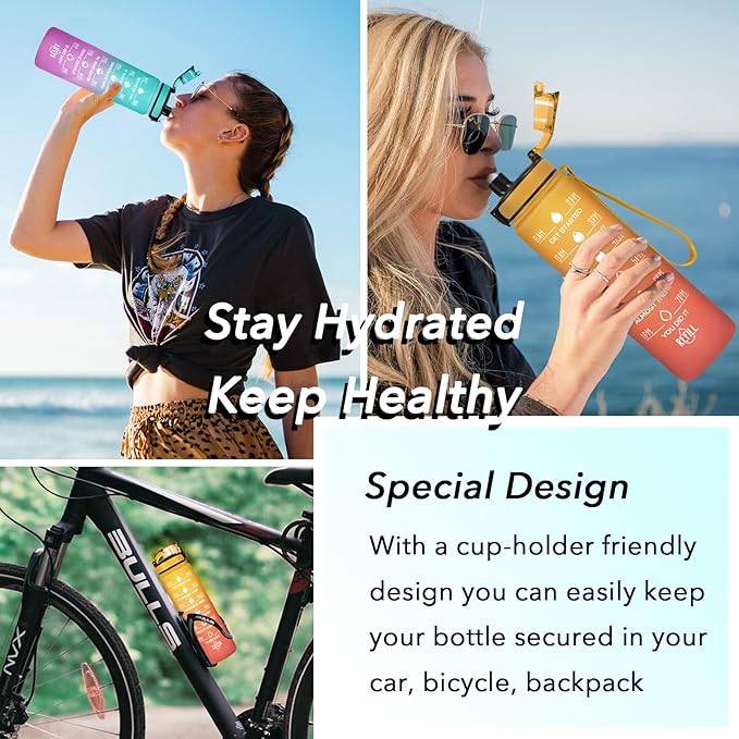 Enerbone Water Bottle, Leakproof BPA & Toxic Free, Motivational Water Bottle with Times to Drink and Straw, Fitness Sports Water Bottle with Strap for Office, Gym, Outdoor Sports-PurrikoPets