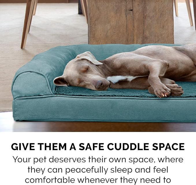 Furhaven Orthopedic Dog Bed for Large/Medium Dogs w/ Removable Bolsters & Washable Cover, For Dogs Up to 55 lbs - Plush & Suede Sofa - Deep Pool, Large-PurrikoPets