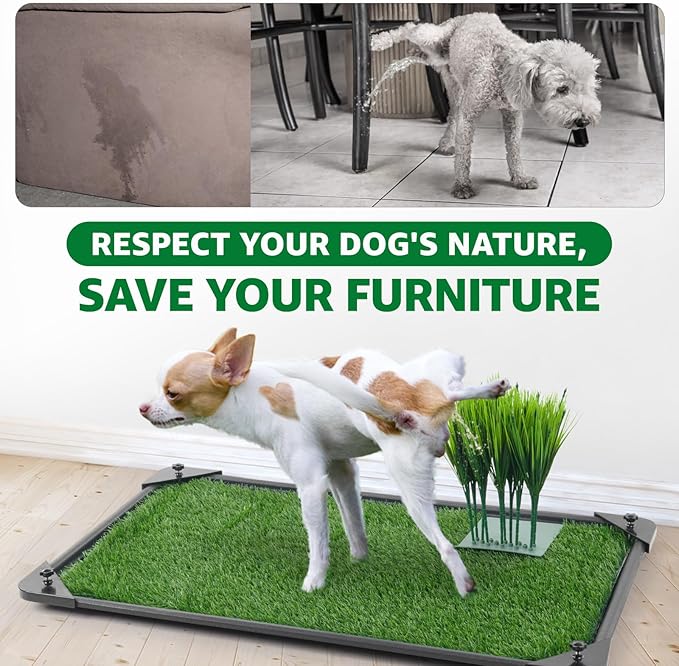 Dog Grass Pad with Tray - 35''x23'' Dog Litter Box Indoor Outdoor Full Potty System, Artificial Grass Patch Mat and Washable Pee Pad for Puppy Training - Pet Toilet for Balcony Patio-PurrikoPets