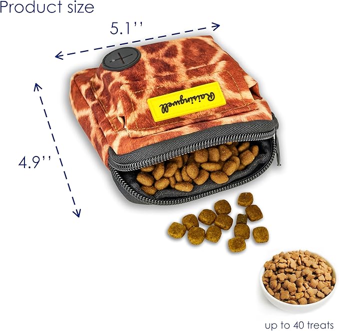 Dog Treat Pouch for Pet Walking and Training with Clicker Poop Bags and Double Bag Design Small Fanny Zipper Pack Holder for Puppy Snack Dispenser Kit for Leash and Outdoor Use Deer Hide Skin-PurrikoPets