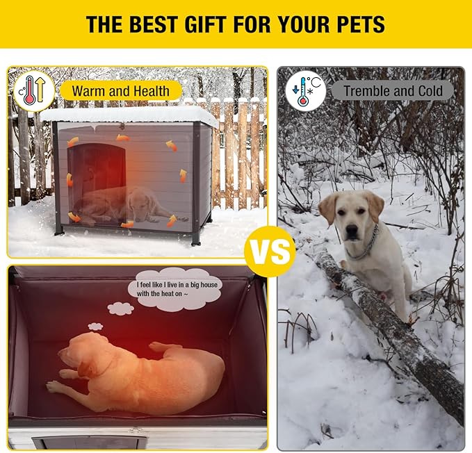 Aivituvin Dog House Outdoor with Insulated Liner, Weatherproof Dog House for Winter, Suitable for Small & Medium & Large Dogs with Unique All-Around Iron Frame(Off-White)-PurrikoPets