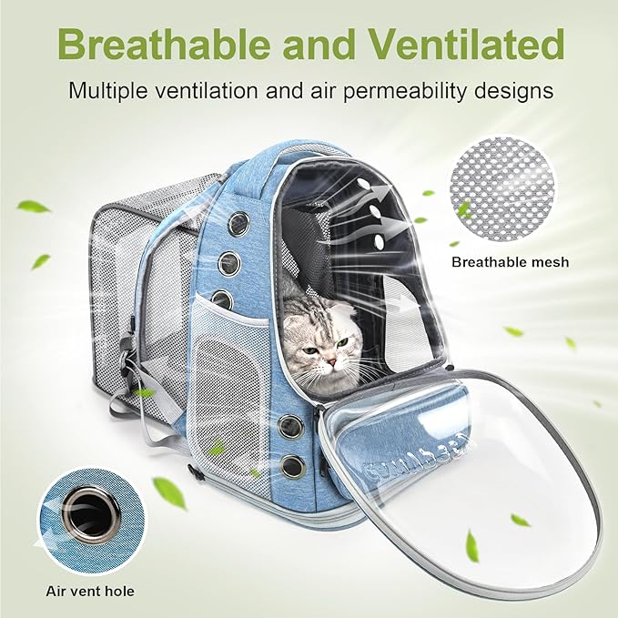 Expandable Cat Backpack,Cat Bubble Backpack Carrier for Carrying Cats, Pets and Small Dogs,Airline-Approved,Designed for Travel, Hiking, Walking,Car （Blue-PurrikoPets