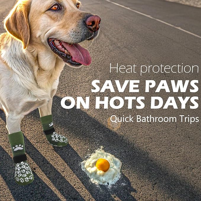 EXPAWLORER Anti Slip Dog Socks to Prevent Licking Paws, Shoes for Hot Pavement, Dog Booties for Small Medium Large Senior Dogs, Traction Control Boots & Paw Protectors for Hardwood Floors ArmyGreen-PurrikoPets
