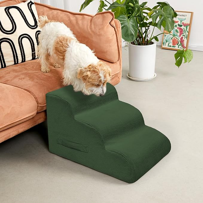 Dog Steps for Small Dogs, 4-Step Pet Ramp Stairs for High Beds and Sofa, Non-Slip Pet Stairs for Small Dogs and Cats, Removable and Easy to Clean Cover, Green-PurrikoPets