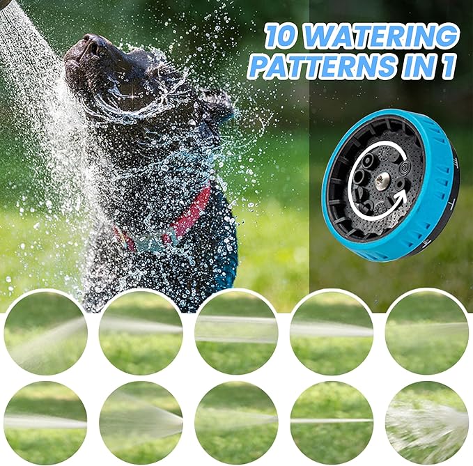 Dog Wash Hose Attachment, 10-in-1 Spray Mode Pet Shower Soap Sprayer with Grooming Comb Rubber Brush, Hose Nozzle with 100cc Soap Dispenser, for Watering, Car Wash, Dog and Horse Showering (Blue)-PurrikoPets