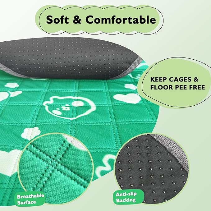 4 Pack Guinea Pig Bedding - Washable Guinea Pig Liners for C&C 2x1 Cage, Waterproof Reusable & Anti Slip Pee Pads Super Absorbent Mats for Small Animal Rabbit Hamster Rat (Green, 28 x 14 Inch)-PurrikoPets