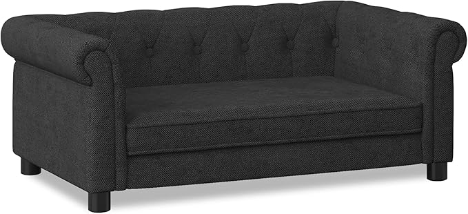 Dog Sofa Couch for Medium to Large Dogs, Memory Foam Pet Sofa Couch with Washable Fabric, Durable Elevated Dog Bed with Legs, Removable Cushion for Medium and Large Dogs, Black-PurrikoPets