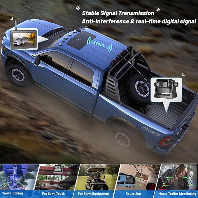 EWAY Wireless WiFi Magnetic Hitch Backup Camera 1080P HD Rechargeable Battery Powered No Wiring Rear View Reverse Monitoring Camera for Car Truck Pickup RV Camper 5th Wheel Horse Trailer Boat Trailer-PurrikoPets