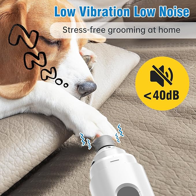 Dog Nail Grinder, 7-Speed Quiet Electric Dog Nail Trimmers, Dog Nail Clippers with Sponge Dust Collection & File for Small Medium Large Dogs, Rechargeable Pet Paw Grooming Supplies Kit-PurrikoPets