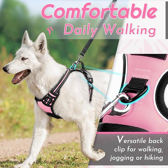 Eagloo Dog Harness Small Sized Dog, No Pull Service Vest with Reflective Strips and Control Handle, Adjustable and Comfortable for Easy Walking, No Choke Pet Harness with 2 Metal Rings, Pink, S-PurrikoPets