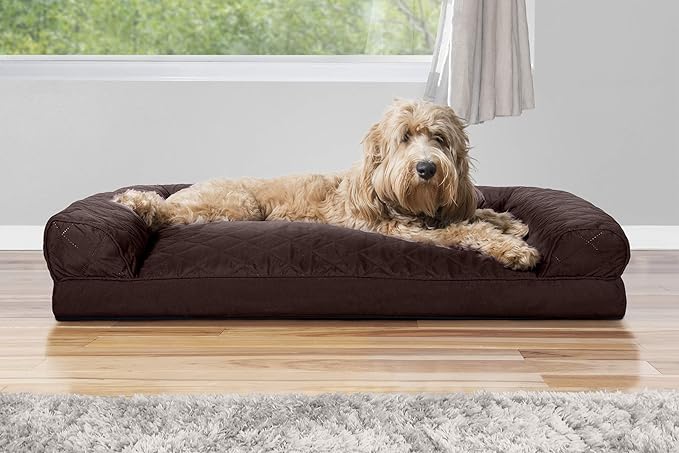Furhaven Pillow Dog Bed for Large/Medium Dogs w/ Removable Bolsters & Washable Cover - Quilted Sofa - Coffee, Large-PurrikoPets