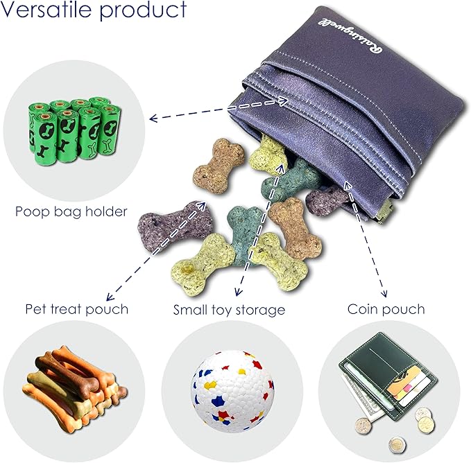 Dog Treat Pouch, Pocket Sized Pet Training Pouch, Hand Free Purple Dog Walking Bag with Carabiner, Self-Closing Pet Feed Snack Reward, for Puppy Travel or Outdoor Use, NanoPTC-PurrikoPets