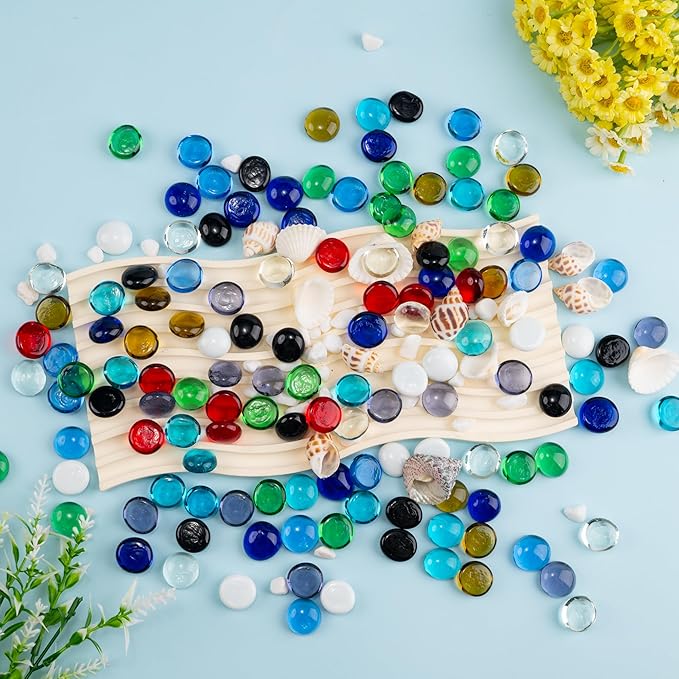 1LB Mix Glass Marbles, Transparent and Smooth Flat Glass Beads for Vases, Mosaic Gem Pebbles for Aquarium Decor, Floral Arrangements, Mancala Stones, Vase Filler and Crafts(Approx. 80-100 PCS)-PurrikoPets