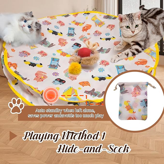 28-Inch Automatic Cat Toys Cat Play Mat with Motion-Activated Rolling Ball–Interactive Hide-and-Seek Cat Toy for Indoor Cats’ Exercise-PurrikoPets