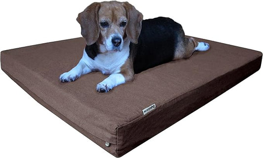 Dogbed4less Orthopedic Memory Foam Dog Bed for Medium Dogs with Washable Denim Cover, Waterproof Liner and Extra Pet Bed Case, 37X27X4 Inch, Brown-PurrikoPets