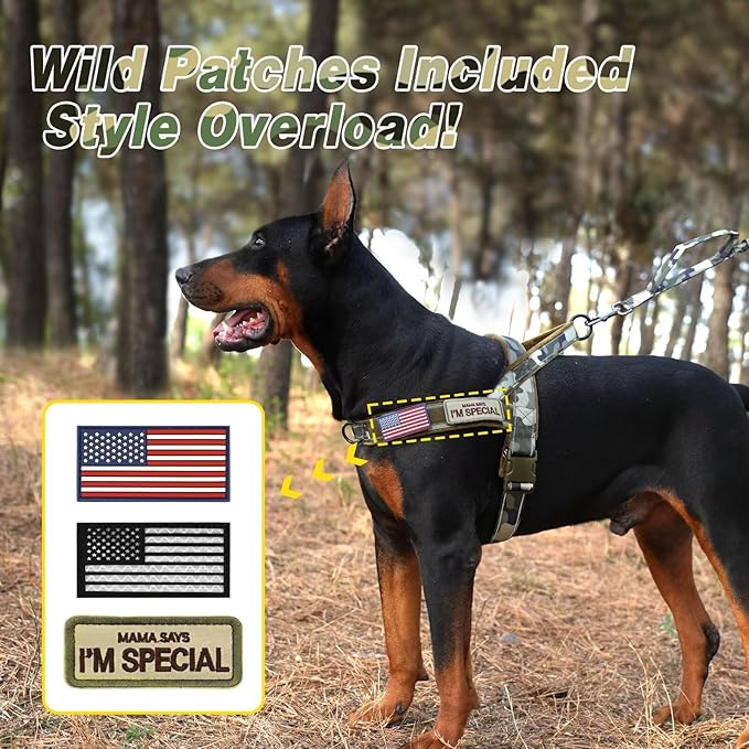 Forestpaw No Pull Dog Harness - Soft Flannel Padded Tactical Dog Vest Harness with Quick Release Buckle, Adjustable Reflective Pet Harness for Medium Dogs Walking Training,Green Camouflage M-PurrikoPets