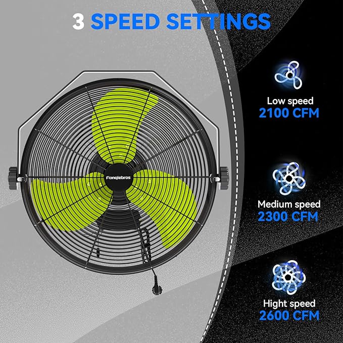 2600 CFM 14 inch Outdoor High Velocity Wall Mounted Fan, 3-Speed Metal Fans with IP44 Enclosure Motor, Industrial Grade Weatherproof Wall Fan for Patio, Greenhouse, Garage, and Gazebo-PurrikoPets
