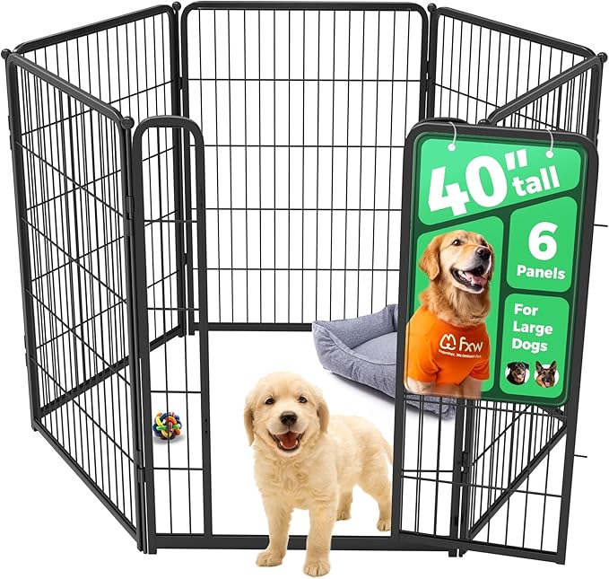 FXW Homeplus Unleashed Indoor Dog Playpen - Stress-Free and Safe Play, Heavy Duty 40 Inch 6 Wire Panels Dog Pen for Medium and Large Dogs, Black│Patented-PurrikoPets