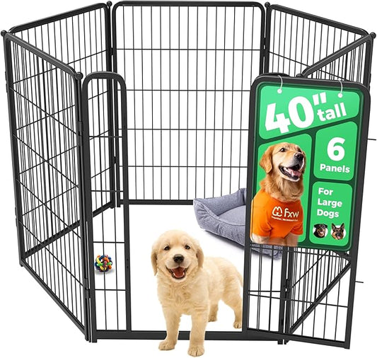 FXW Homeplus Unleashed Indoor Dog Playpen - Stress-Free and Safe Play, Heavy Duty 40 Inch 6 Wire Panels Dog Pen for Medium and Large Dogs, Black│Patented-PurrikoPets