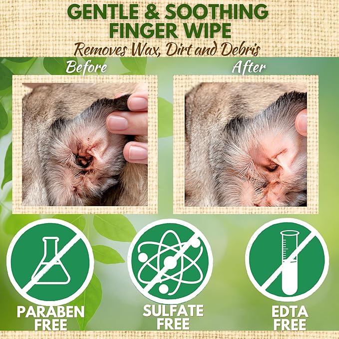 EcoBark Dog Ear Cleaner - Dog Ear Wipes with Finger Pad in Ear Solution - Gentle Otic Dog Grooming Supplies to Soothe Dog Ear Itching - Cleanse Away Dirt and Debris-PurrikoPets