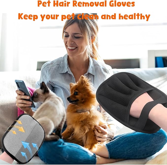 2Pcs Five-Finger Pet Hair Removal Glove for Dogs,Reusable Cat Grooming Gloves,Pet Hair Collector Keychain,Electrostatic Pet Hair Removal Tool for Furniture,Car,Couch,Carpet,Essential Pet Supplies-PurrikoPets