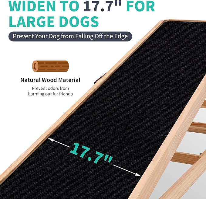 Dog Ramp, Adjustable Height Wooden Folding Pet Ramp for Bed, Couch,SUV-High Traction, Portable Paw Ramps for Small & Large Old Dogs & Cats - Furniture Quality-PurrikoPets